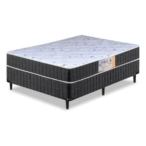 Cama Box Casal Conjugado Granada Umaflex Preto/ Branco Flor