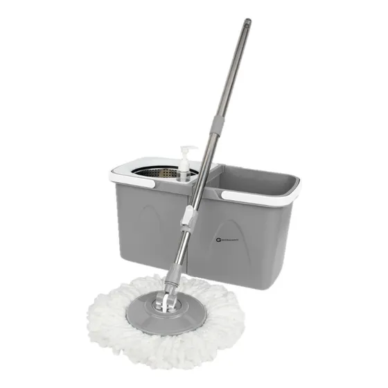 Mopa Centrifuga Laffitte con 2 baldes desmontables Apilables Dispenser para Jabón Paños de Microfibra Cabo de Acero Inoxidable