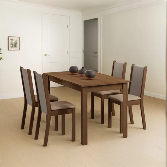 Juego De Comedor Vekka 4 Sillas Clásico Rectangular 136cm Color Marrón