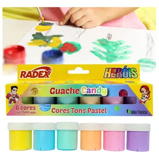 Tinta Guache Tons Pastéis Candy Color Heróis 6 Cores Tinta Guache Tons Pastéis Candy Color Heróis 6 Cores