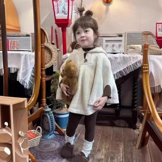 Capa Tejida Tipo Poncho Con Capucha 2024 Para Niños A Prueba