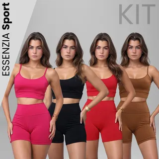 Kit 4 Conjunto Feminino Fitness Bermuda E Top Academia Kit 4 Conjunto Feminino Fitness Bermuda E Top Academia
