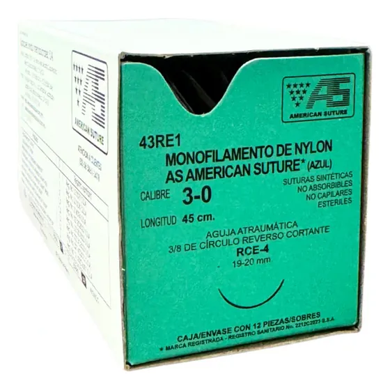 Hilo Nylon American Suture Calibre # 3-0 Color Azul
