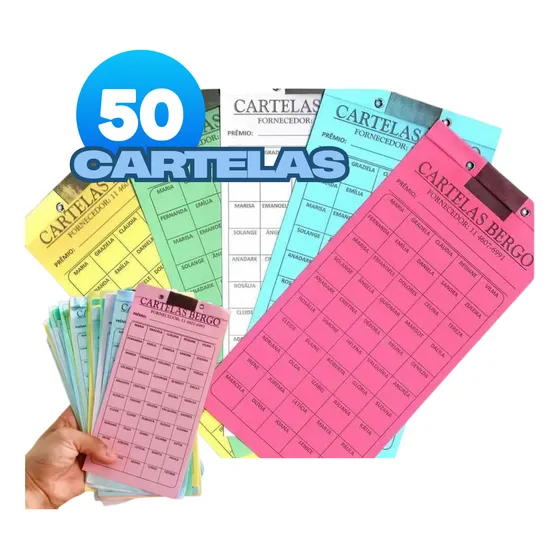 Kit 50 Cartelas Rifa C/ 100 Nomes Pacote Ação Sorteio Evento