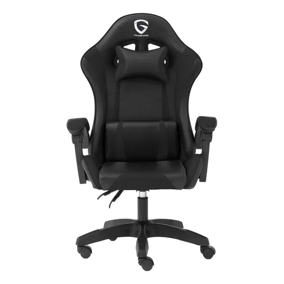 Silla Sillon Gamer Pc Escritorio Estudio Oficina Ergonomica Respaldo Reclinable Altura Ajustable Asiento Alta Densidad Color Negro Tapizado Cuero Sintético Reforzada The Game House 120kg Giratoria