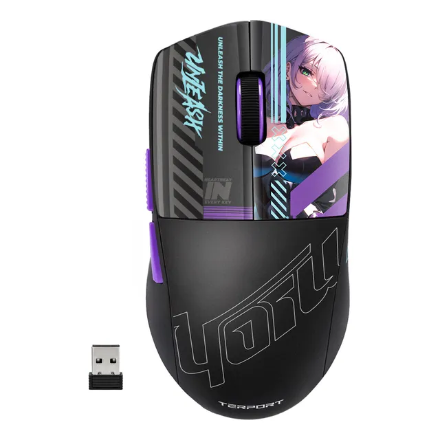 TERPORT X Yoru Mouse Gamer Inalámbrico SR95 1khz Sensor Sg89250, Ips650, Dpi 10000, Conexión Bt/2.4g/cableado, 5 Botones Programables, 51g Últra Ligero Profesional Para Juego Color Morado