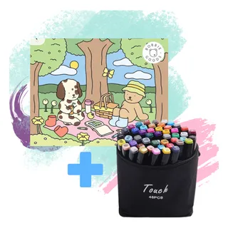 Kit Livro De Colorir + Canetinhas Touch 48 Cores Ponta Dupla Kit Livro De Colorir + Canetinhas Touch 48 Cores Ponta Dupla