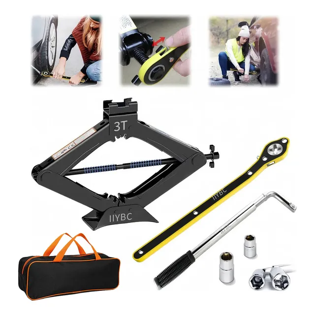 Kit De Gato Hidráulico - Gato Hidraulico Para Vehículos Carro Auto Mecanico Rampas De Tijera Cat Herramientas Automotrices Portátil 3.0 Toneladas(3000 Kg) + Llave Cruz + Llave telescópica + 2 vasos