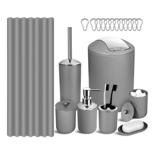 Set De Baño Accesorios Con Cortina 8 Pzs Plastico Completo Set De Baño Accesorios Con Cortina 8 Pzs Plastico Completo