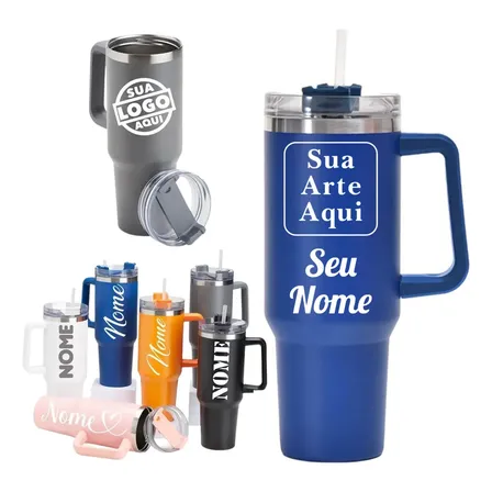 Kit 6 Copos Térmico Caneca 1200ml C/ Canudo Personalizado