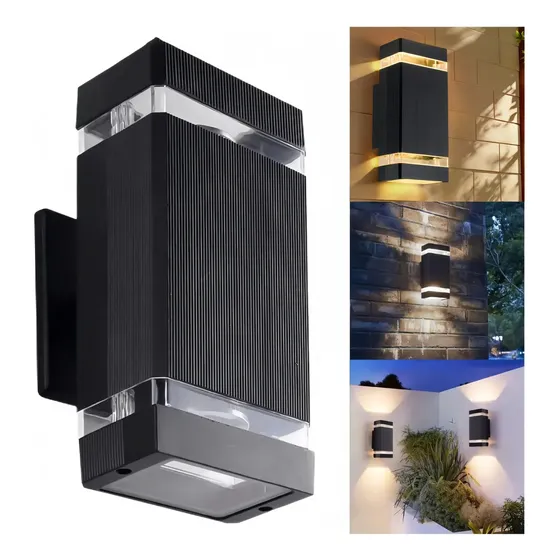 Lampara De Pared Interior /exterior Con 2 Fuentes Luz Blanca Negro