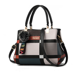 Bolso Para Mujer Con Estampado Geométrico De Piel Con Pompón Bolso Para Mujer Con Estampado Geométrico De Piel Con Pompón