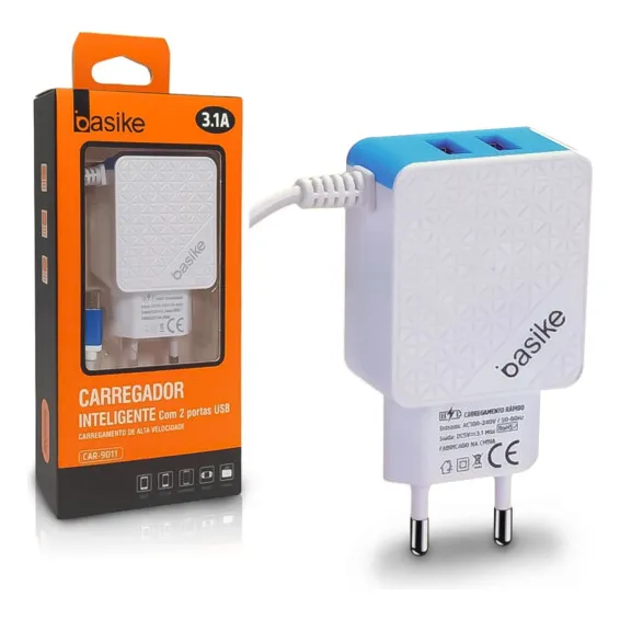 Carregador Usb Inteligente V8 Com 2 Portas Car-9021 Branco