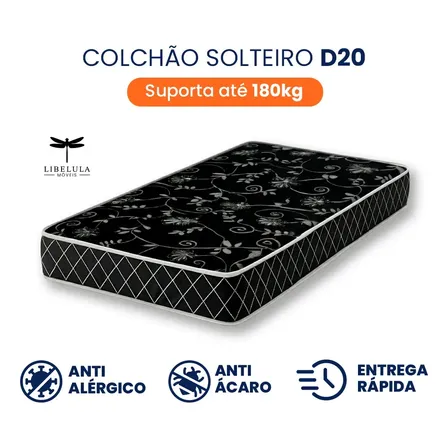 Colchão Solteiro De Espuma Preto 78cm X 188cm X 12cm Confort Max - Libelula Moveis