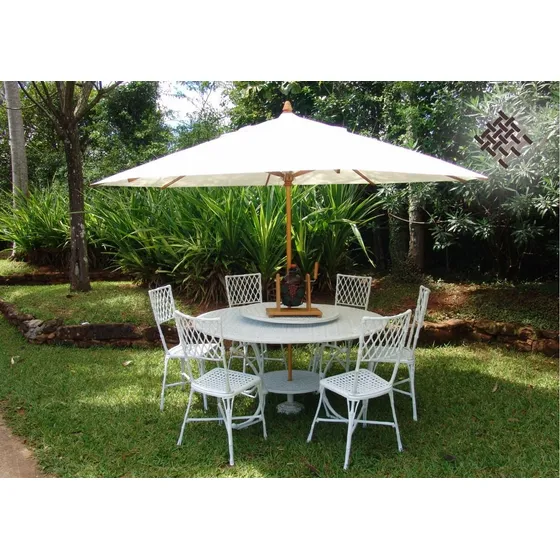 Jogo Mesa 1,50 Com Giro + 06 Cadeiras Aluminio Bambu Jardim