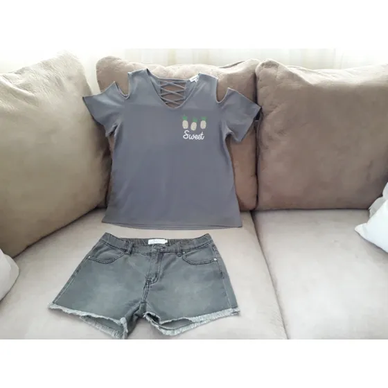 Short Y Blusa Niña Set De 2! Short Jeans Epk T 12, Blusa T L