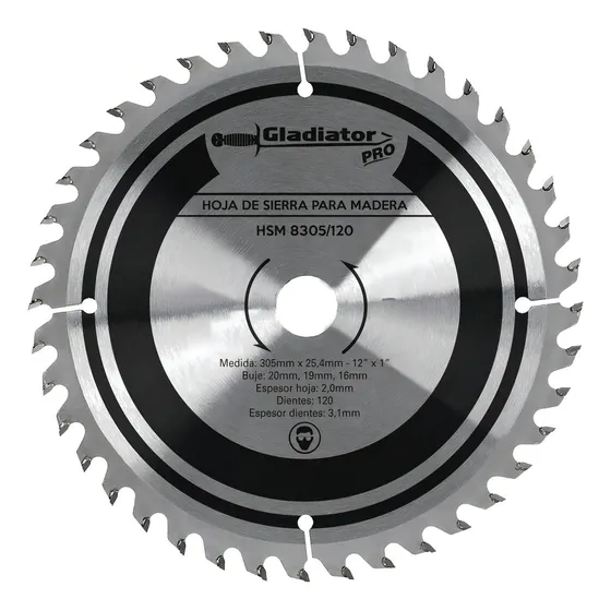 Hoja De Sierra 305mm X 25.4mm 120d P/madera Gladiator Pro