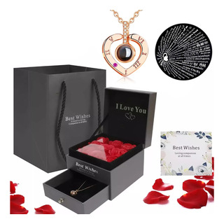 Caja De Regalo Con Collar Y Rosas Eternas Rojas Kit Caja De Regalo Con Collar Y Rosas Eternas Rojas Kit