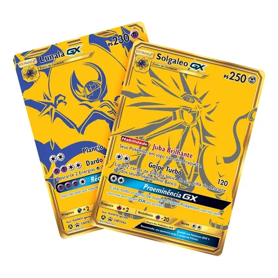 Kit Carta Pokemon Lunala Gx Solgaleo Gx Dourada Originais