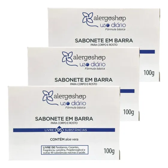 Kit C/ 3 Sabonetes Barra Aloe Vera Alergoshop Hipoalergênico