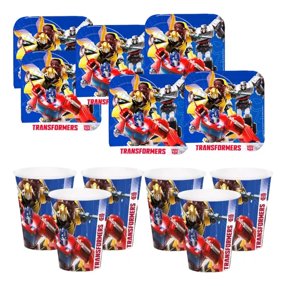 Vasos Platos Temática Transformers 12 Unidades