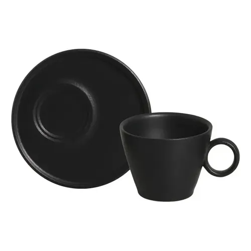 Conjunto 4 Xícaras Chá Cerâmica Com Pires 195ml Preto Wolff Liso