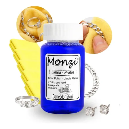 Kit Monzi 125ml Limpa Prata + 5 Flanela Magica Original