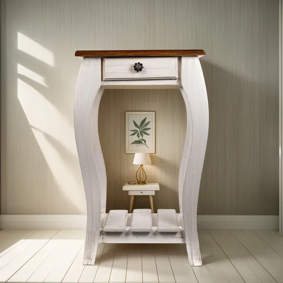 Mesa De Luz Tipo Provenzal Blanca Con Tapa Color Caoba