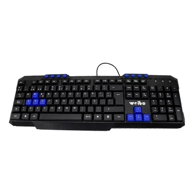 Teclado Negro Weibo Usb Español Letra Ñ Teclas Gamer Azules 