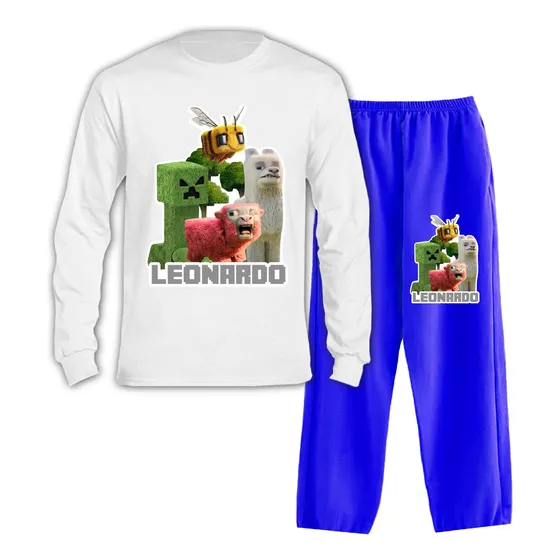 Pijama Largo Minecraft Pelicula Niños Algodón Personalizado