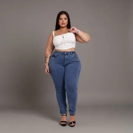 Calça Feminina Jeans Lisa Plus Size Cintura Alta Moda Casual