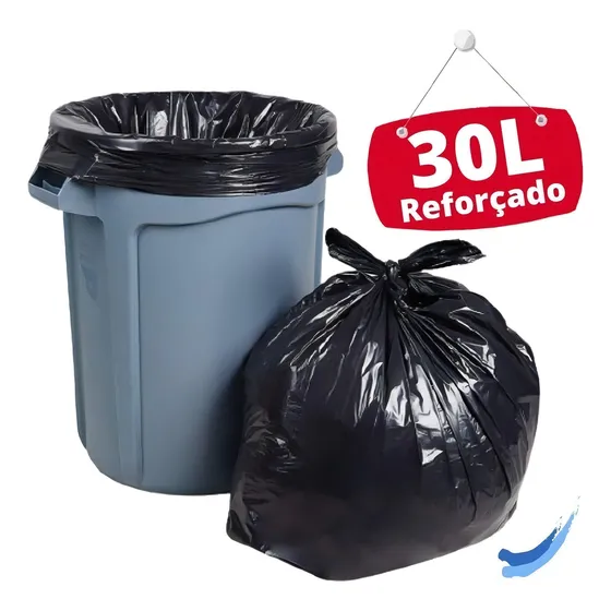Saco De Lixo Reforçado 30 Litros Com 100 Unidades Cor Preto