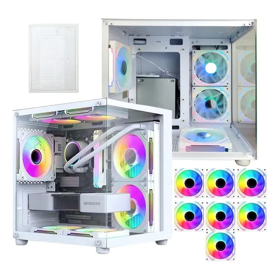 Gabinete Gamer Aquário Branco Com 7 Fans Rgb Micro Mini Atx