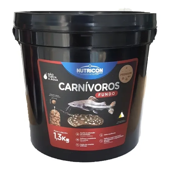 Ração Para Peixes Carnívoros De Fundo Nutricon 1,3kg Balde