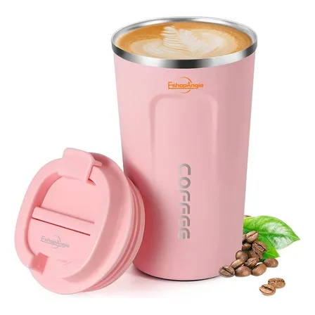 Termo Mug Café Vaso Térmico Portátil 380ml Acero Inoxidable Color Rosa Eshopangie
