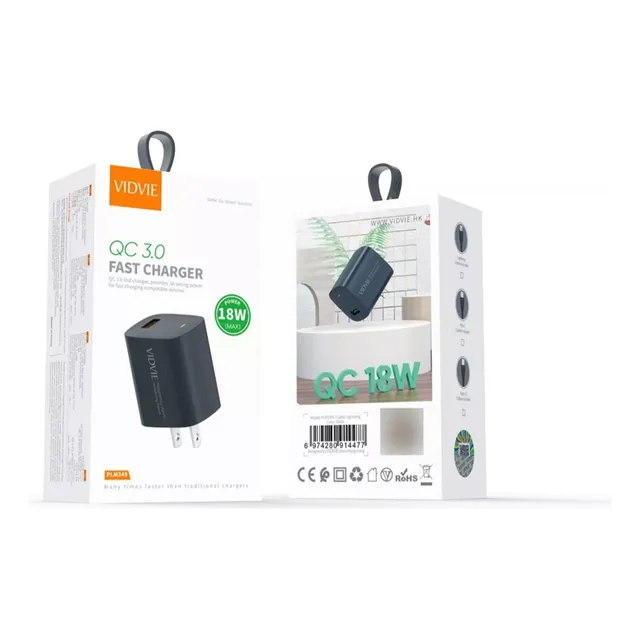 Cargador Carga Rapida Vidvie 18w Plm349 Tipo C Original