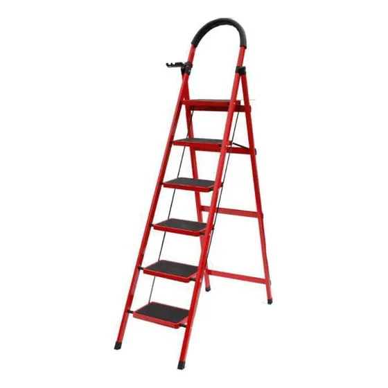 Escalera Plegable Roja Con 6 Escalones Anchos Antideslizante