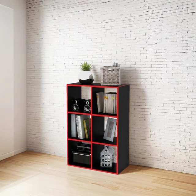 ESTANTERIA CUBO 6 ESPACIOS NEGRO ROJO MODELO CU6NR MELAMINA