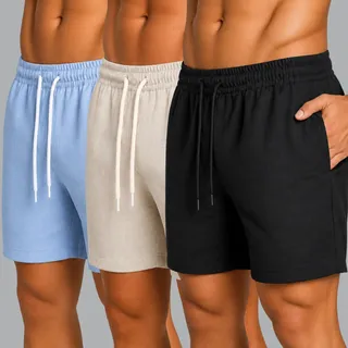 Kit 3 Bermuda Short Masculino Linho Casual Estilo Moda Praia Preto-a