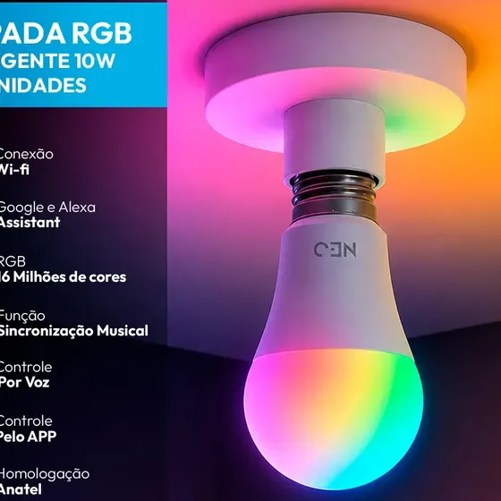 Kit 3 Lampadas Led Pera Smart Inteligente Wi Fi 2.4ghz Alexa Google 10w Rgb 2700k/6500k Branco Quente/neutro/frio E27 Cod: 290028177-3 Avant Neo