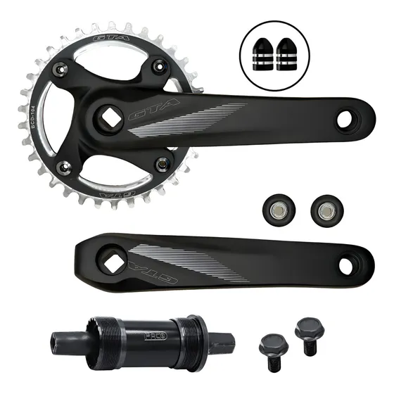 Pe De Vela Pedivela Bike Bicicleta Coroa Única 34d Removível Alumínio Ponta Quadrada+ Caixa Movimento Central Rolamento Paco+ Par De Tampa Valvula Pito Bico Bala Preta