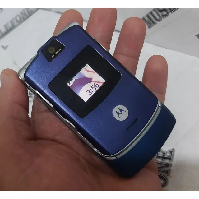Motorola V3 Azul Marinho+capa Couro Celular Antigo Relíquia Azul-marinho