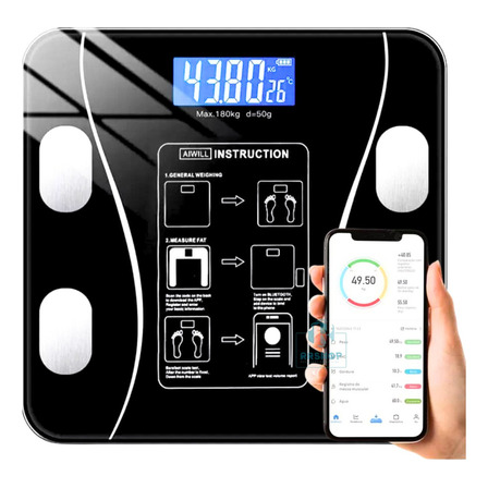 Balança Bioimpedância Profissional Corporal App Bluetooth Cor Preto Balança Bioimpedância Profissional Corporal App Bluetooth Cor Preto