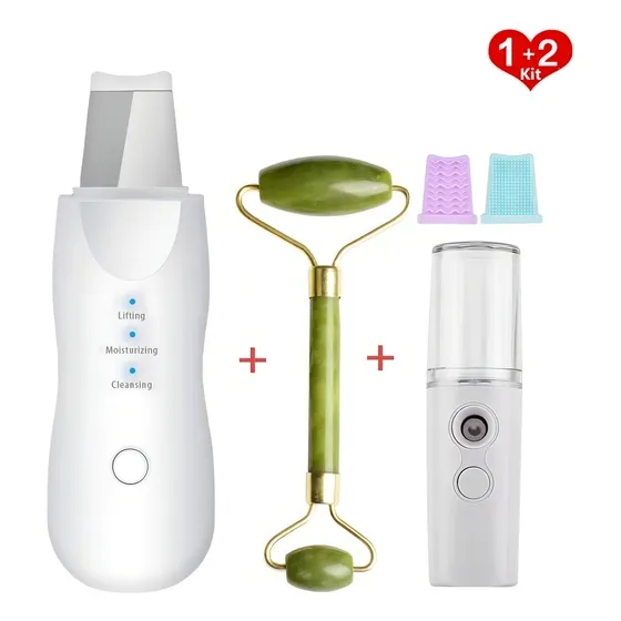 Kit Espátula Facial Ultrasónica+ Rodillo Jade+ Humidificador