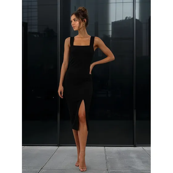 Vestido Casual  De Mujer Ceñido Al Cuerpo Con Abertura
