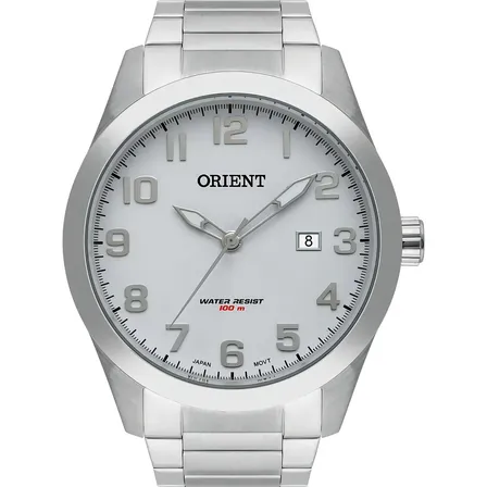 Relógio Orient Masculino de Aço Inoxidável Prateado com Fundo Branco