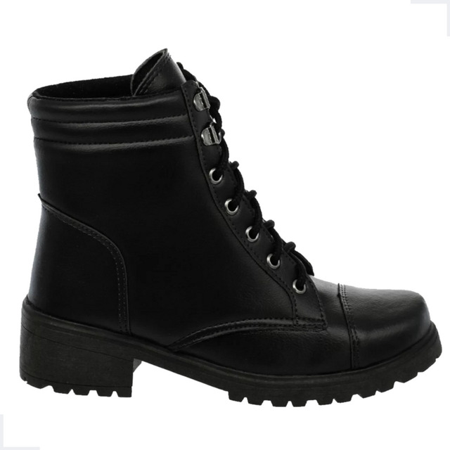 Bota Coturno Salto Baixo Aplicação Metal Preto Bota Coturno Salto Baixo Aplicação Metal Preto