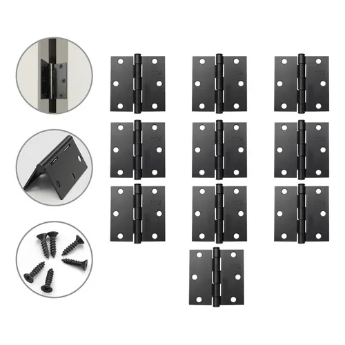 Paquete De 10 piezas Bisagra Libro Cuadrada Color Negro 3 x 3 pulgadas Incluye Tornillos Sauda Go