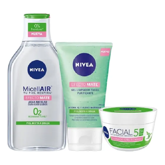 Kit Nivea Efecto Mate Gel + Agua Micelar + Crema Matificante