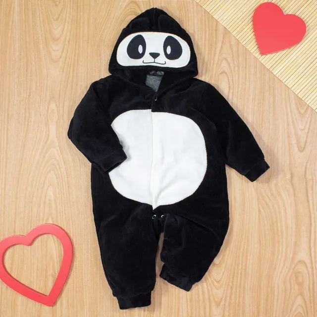 Macacão Longo Bebê Plush Capuz Bordado Infantil Gatinha